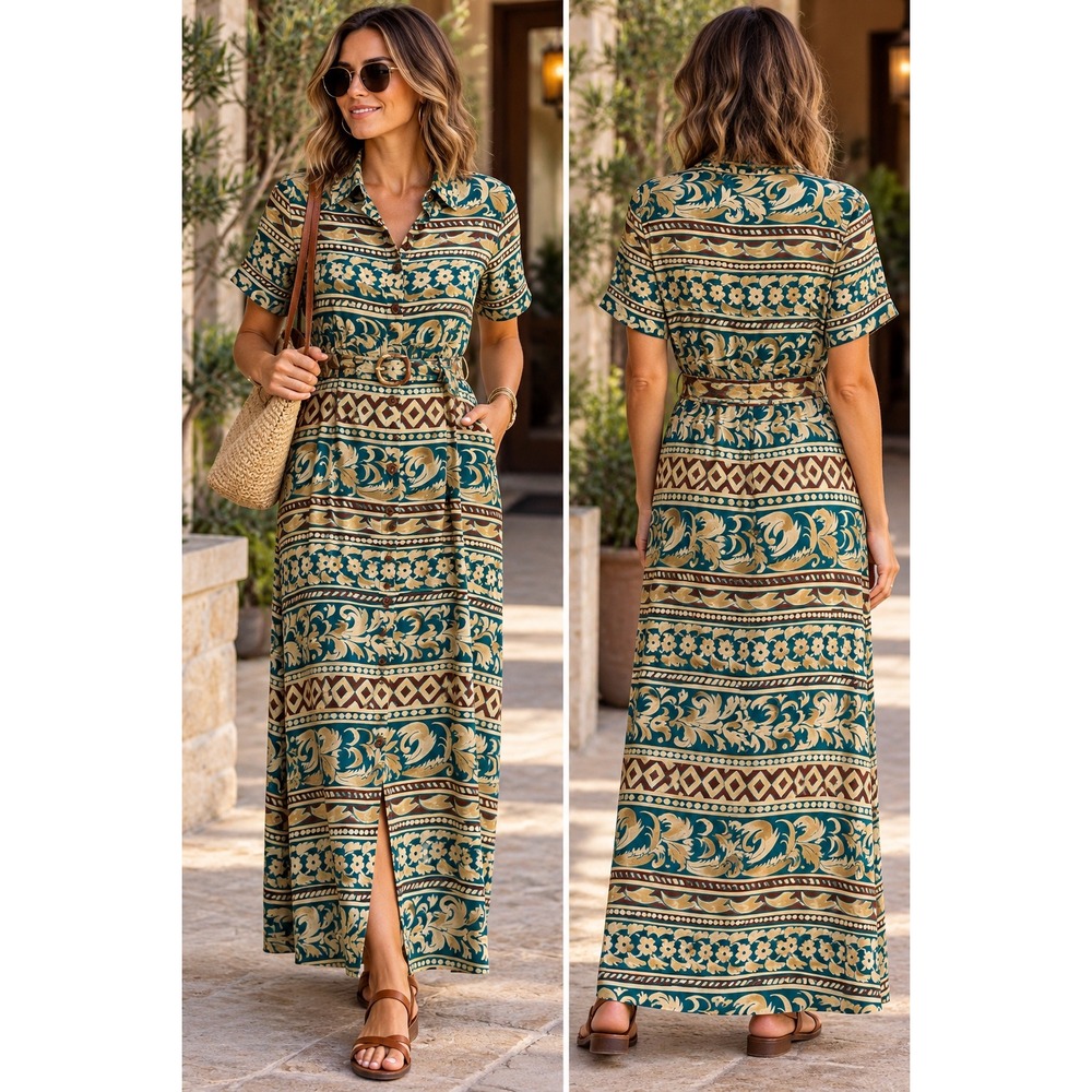 Vintage 90s Maggy London Kenneth Nolan Silk Maxi Dress Size 6 Belted Boho